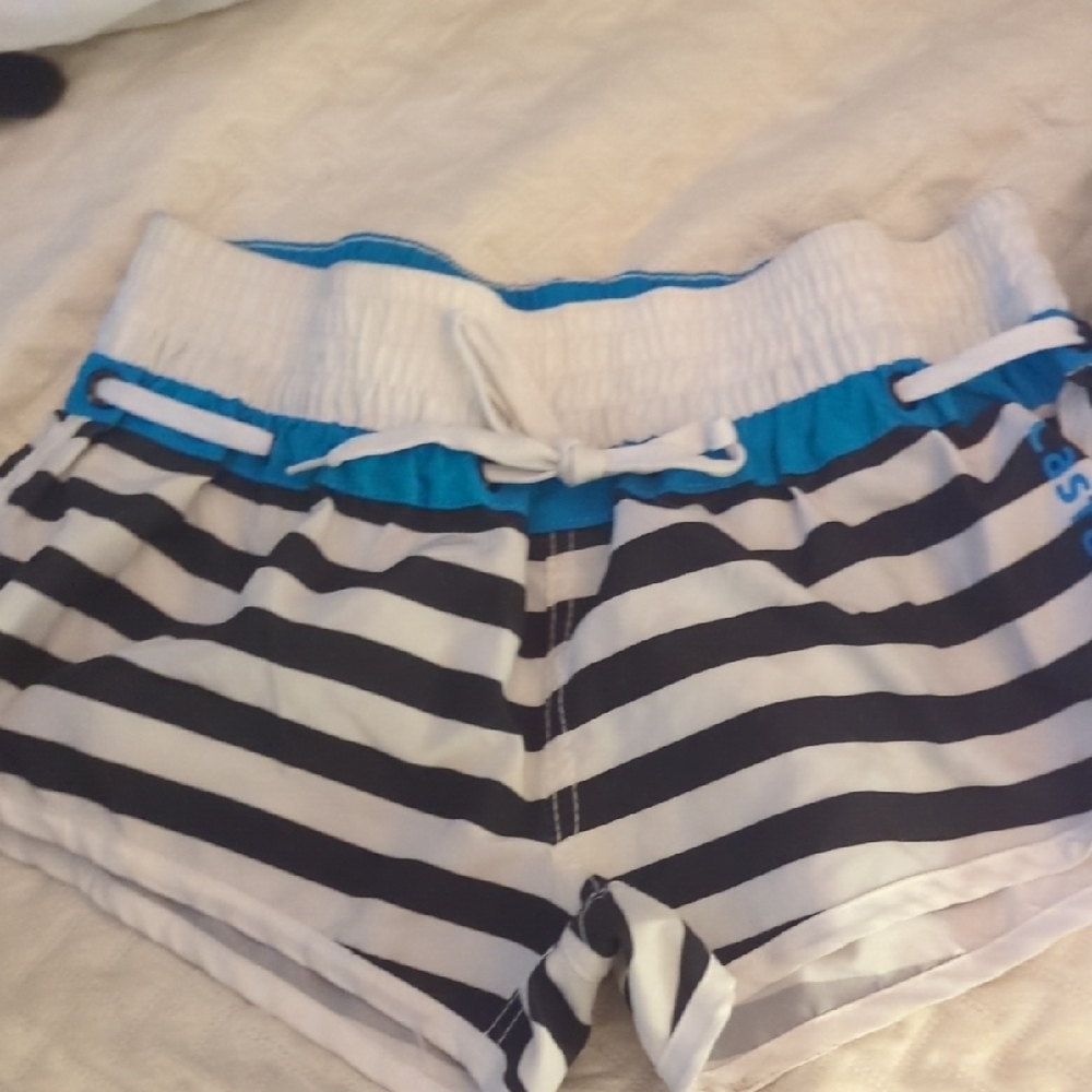 Striped Swim Shorts with Blue Accents